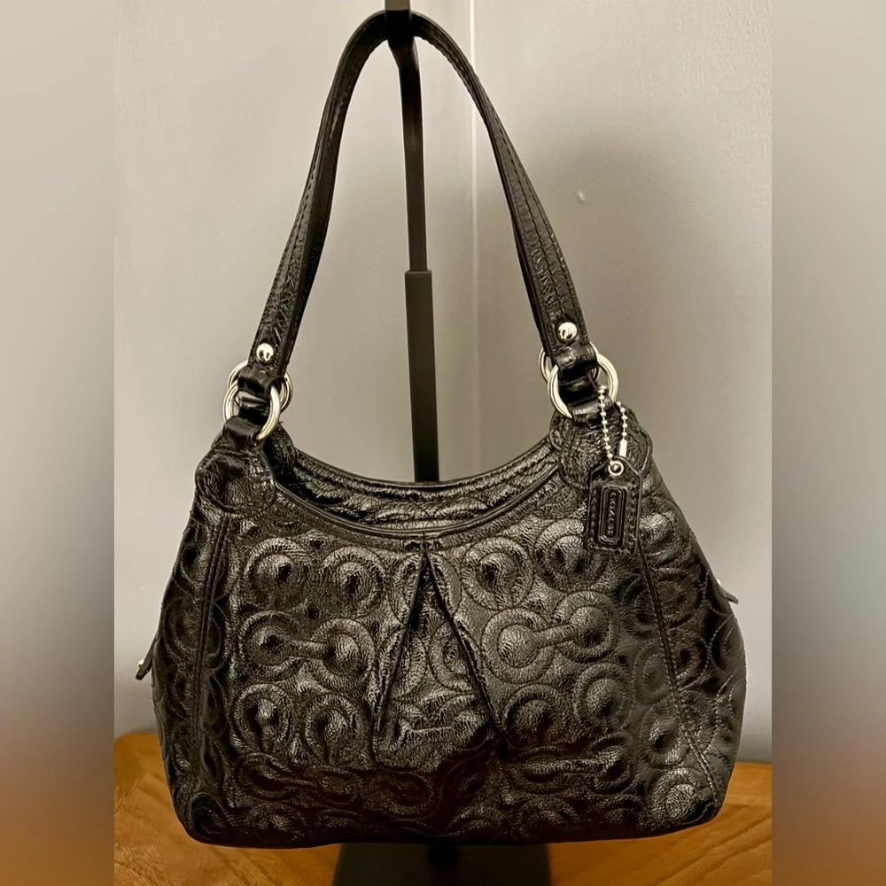 COACH Optic Signature C Glossy Black Hobo Bag & Matching Zip Wallet Set